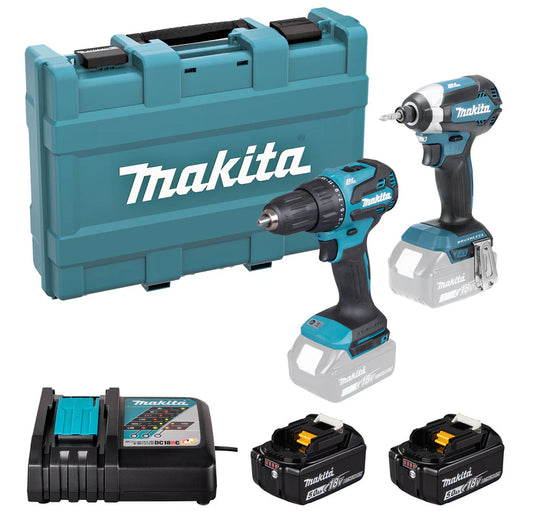 Makita DLX2537ST 18V LXT Brushless Twin Pack – DHP485 Combi Drill & DTD153 Impact Driver Kit (2× 5.0Ah Batteries, Rapid Charger & Makpac Case)