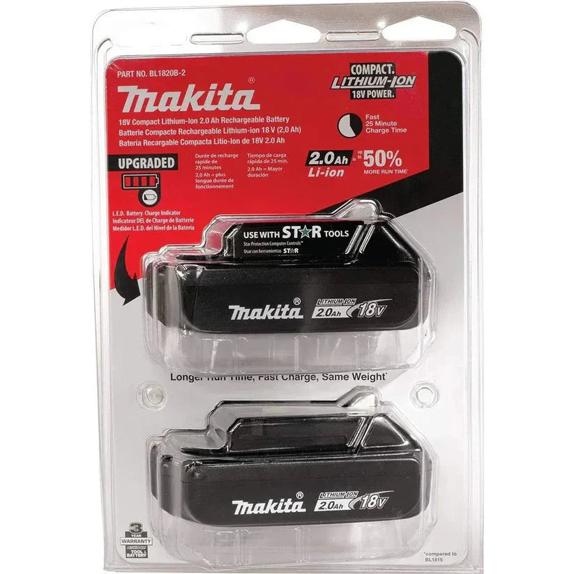 Makita BL1820B 18V LXT 2.0Ah Compact Lithium-Ion Battery – Lightweight Power for LXT Tools