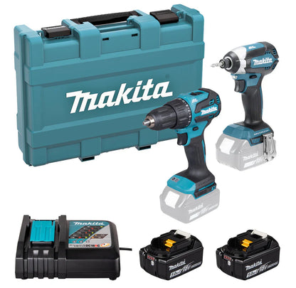 Makita DLX2537ST 18V LXT Brushless Twin Pack – DHP485 Combi Drill & DTD153 Impact Driver Kit (2× 5.0Ah Batteries, Rapid Charger & Makpac Case)